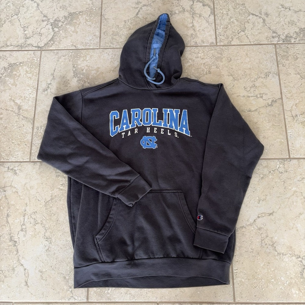 Champion UNC North Carolina Tarheels Pullover Hoodie Grey Gray Blue Logo L NCAA
